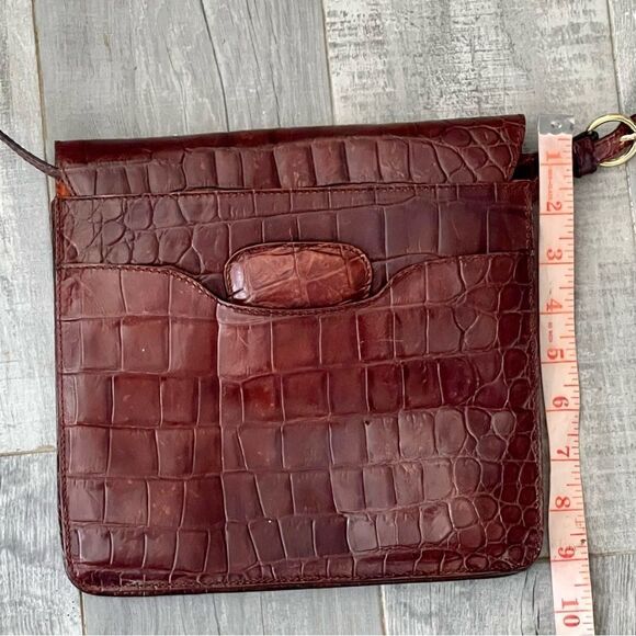 Vtg Joan & David Alligator Italy Brown Leather Lining Crocodile Crossbody Bag - Picture 7 of 12